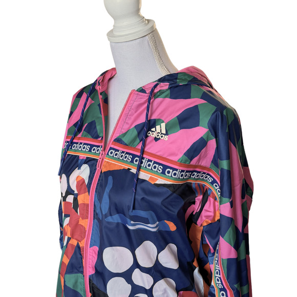 NWT ADIDAS x FARM RIO Women’s Hooded Full Zip Windbreaker Track Jacket sz Small - Picture 6 of 9